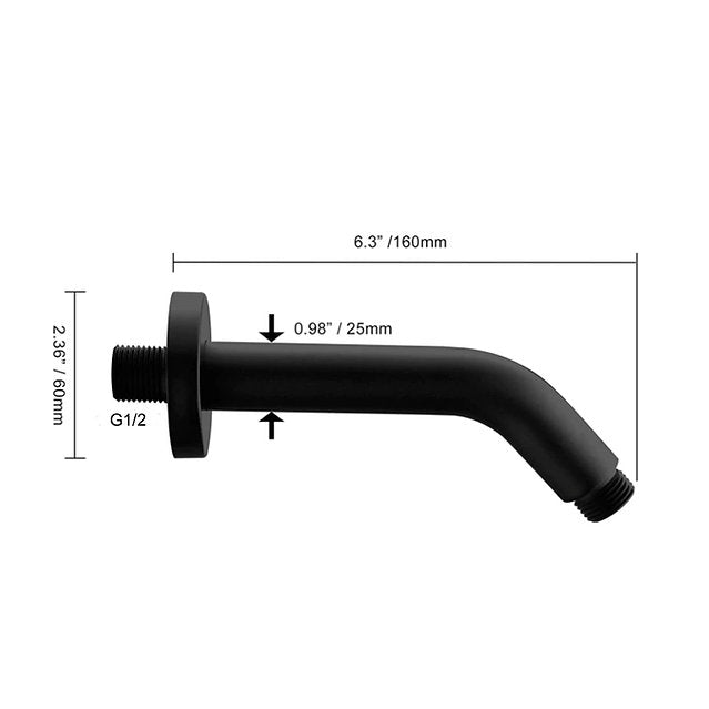 Bras de pomme de douche pour douche murale, noir mat, filetage 1/2 pouce