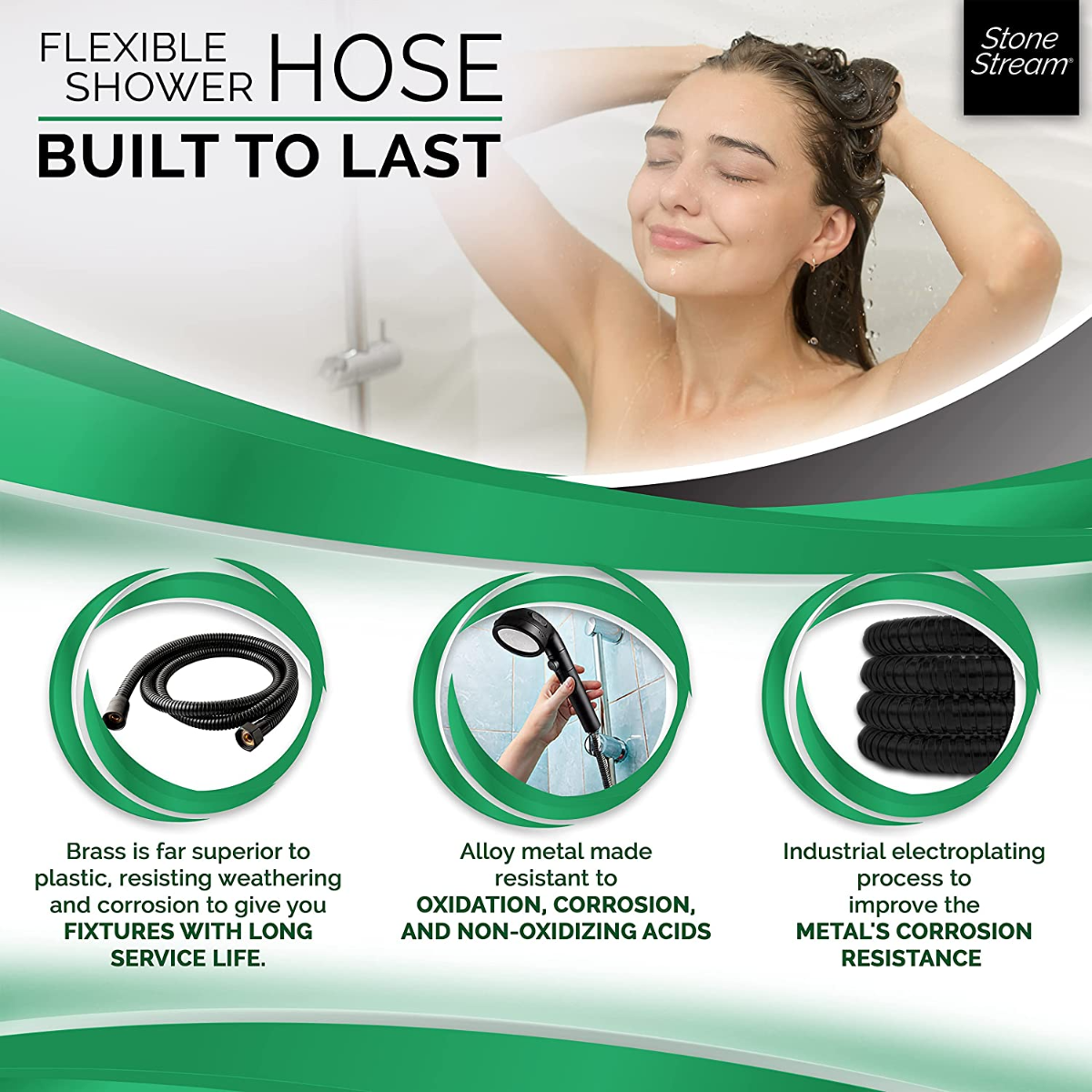 Pommeau de douche à main avec tuyau de douche de 1,5 m - Noir mat