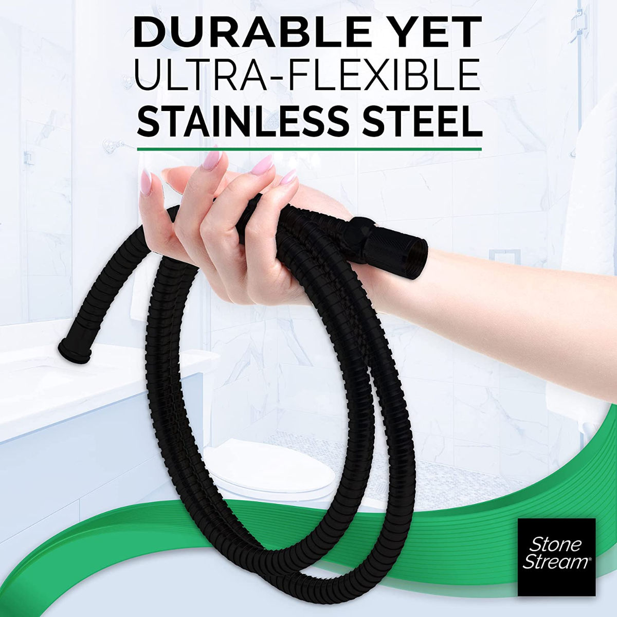 Pommeau de douche à main avec tuyau de douche de 1,5 m - Noir mat