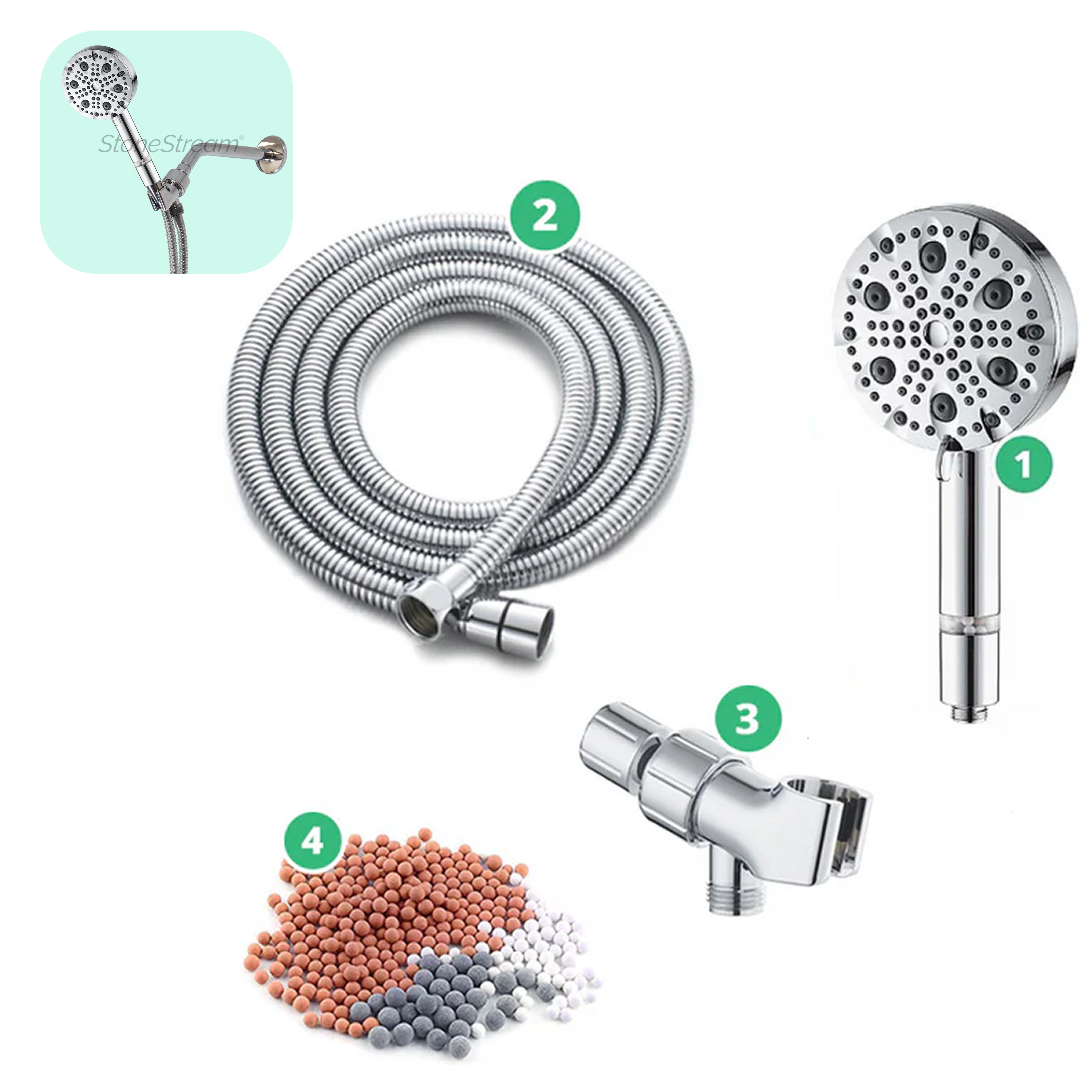 Adaptateur mural chromé ECOLUX 4-en-1 avec acier inoxydable à 9 modes