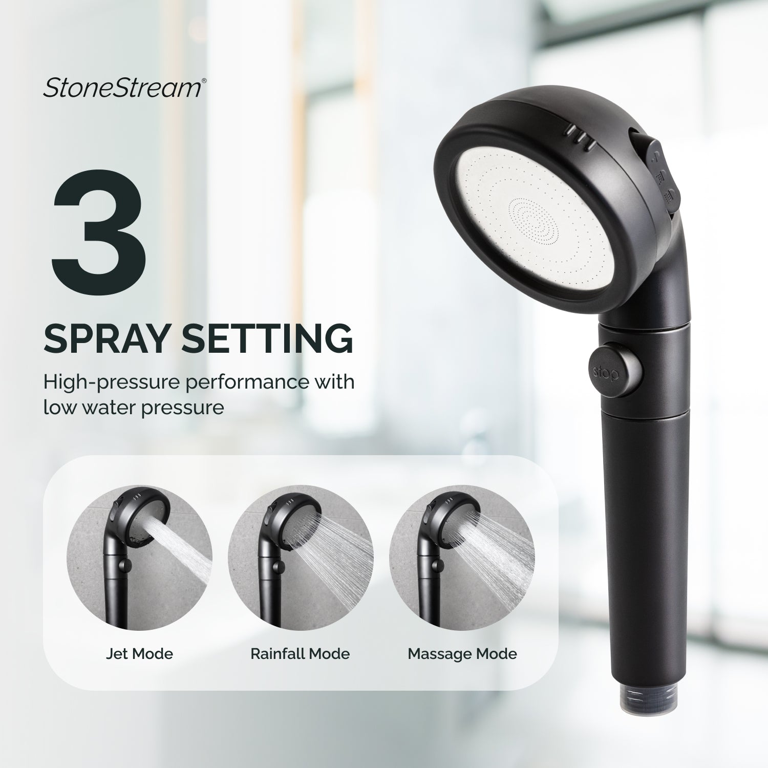 Pomme de douche noire ecopower