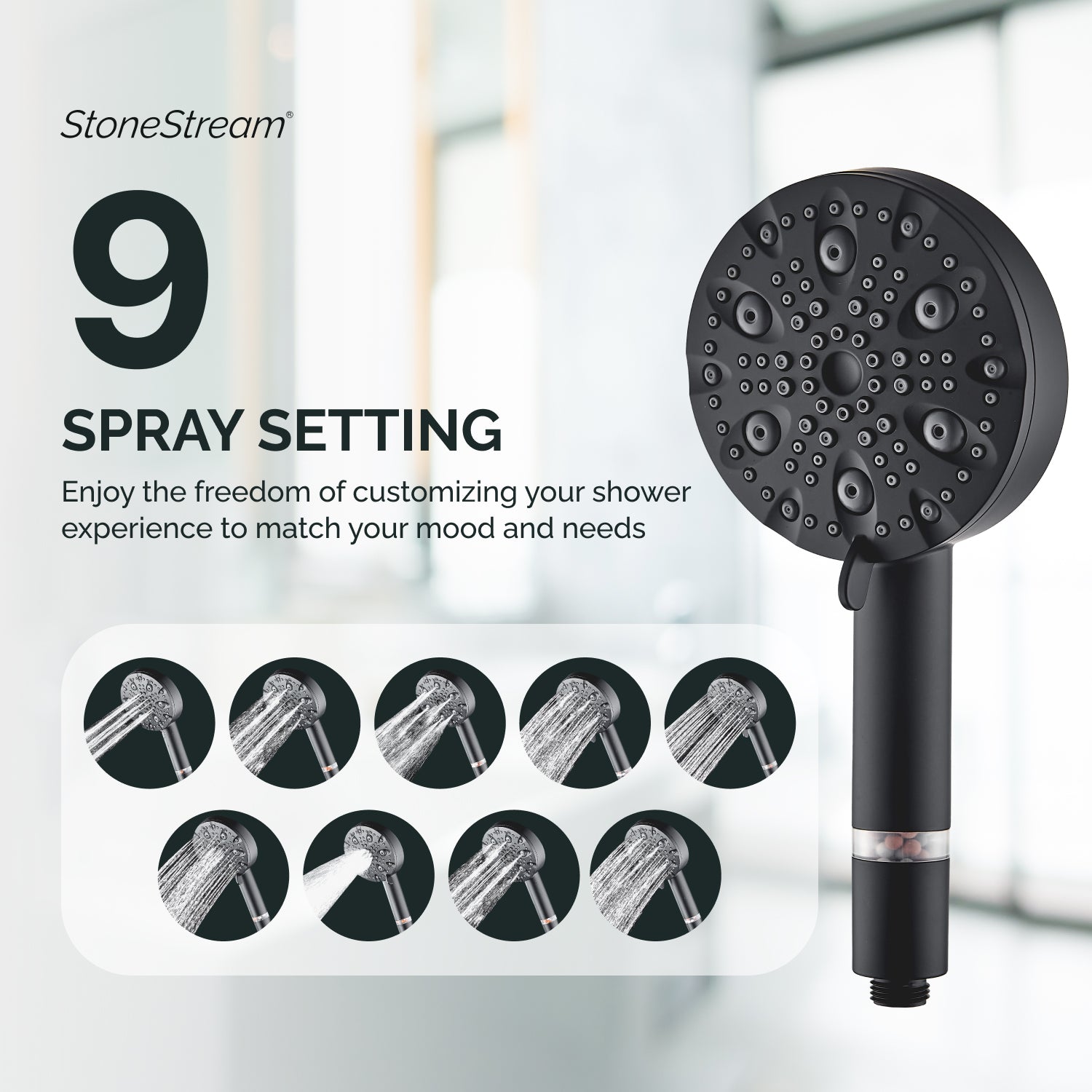 ECOLUX 9 modes de douche en acier inoxydable et kit d&