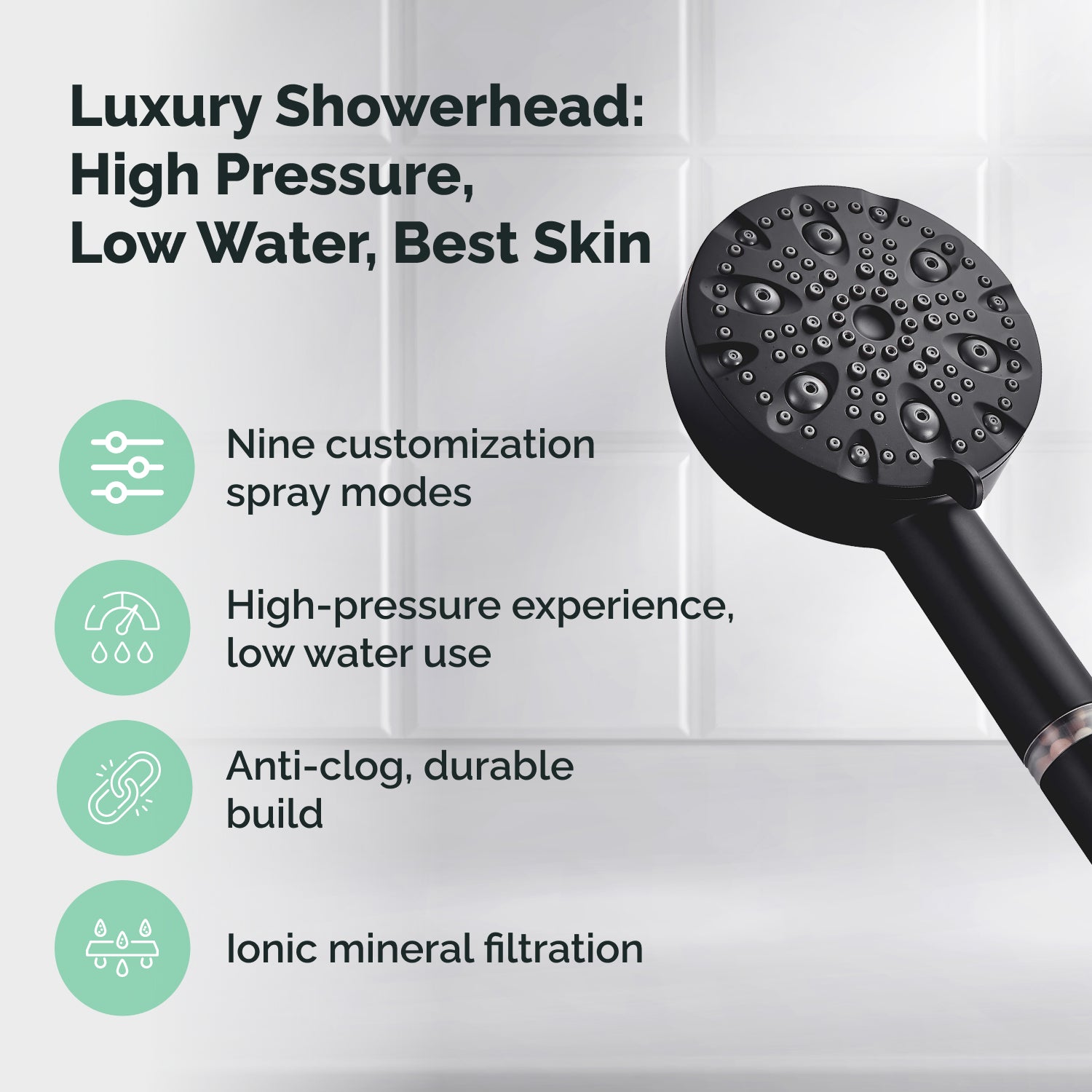 ECOLUX 9 modes de douche en acier inoxydable et kit d&