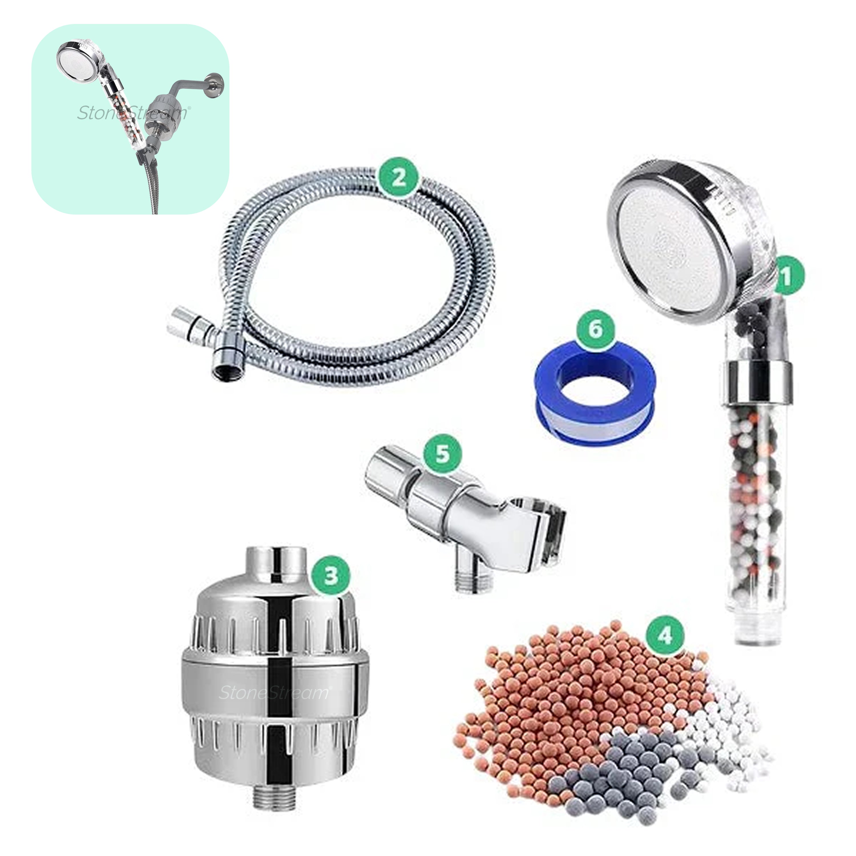 Tête de douche filtrante ionique Ecopower compatible pour douche électrique