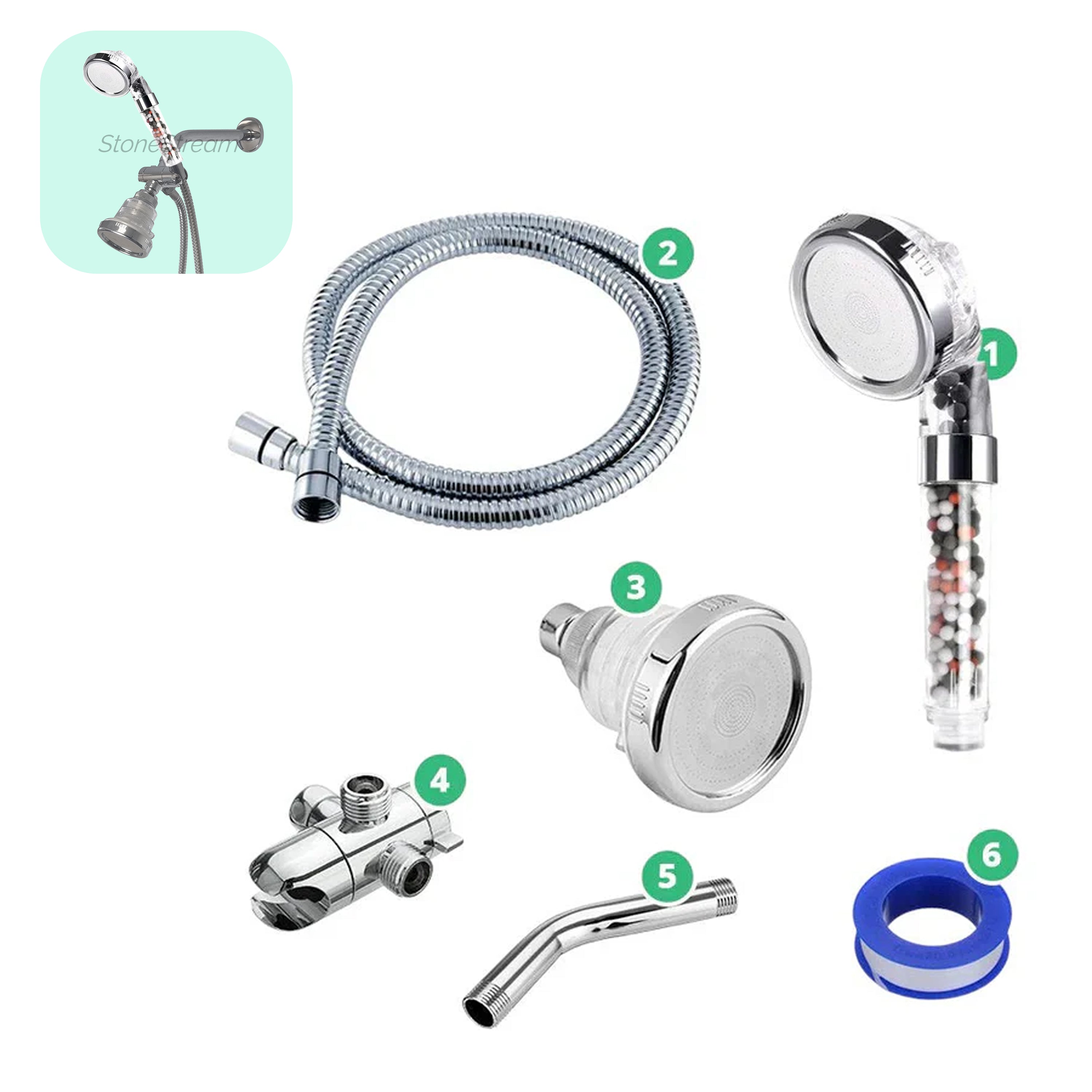 Tête de douche filtrante ionique Ecopower compatible pour douche électrique