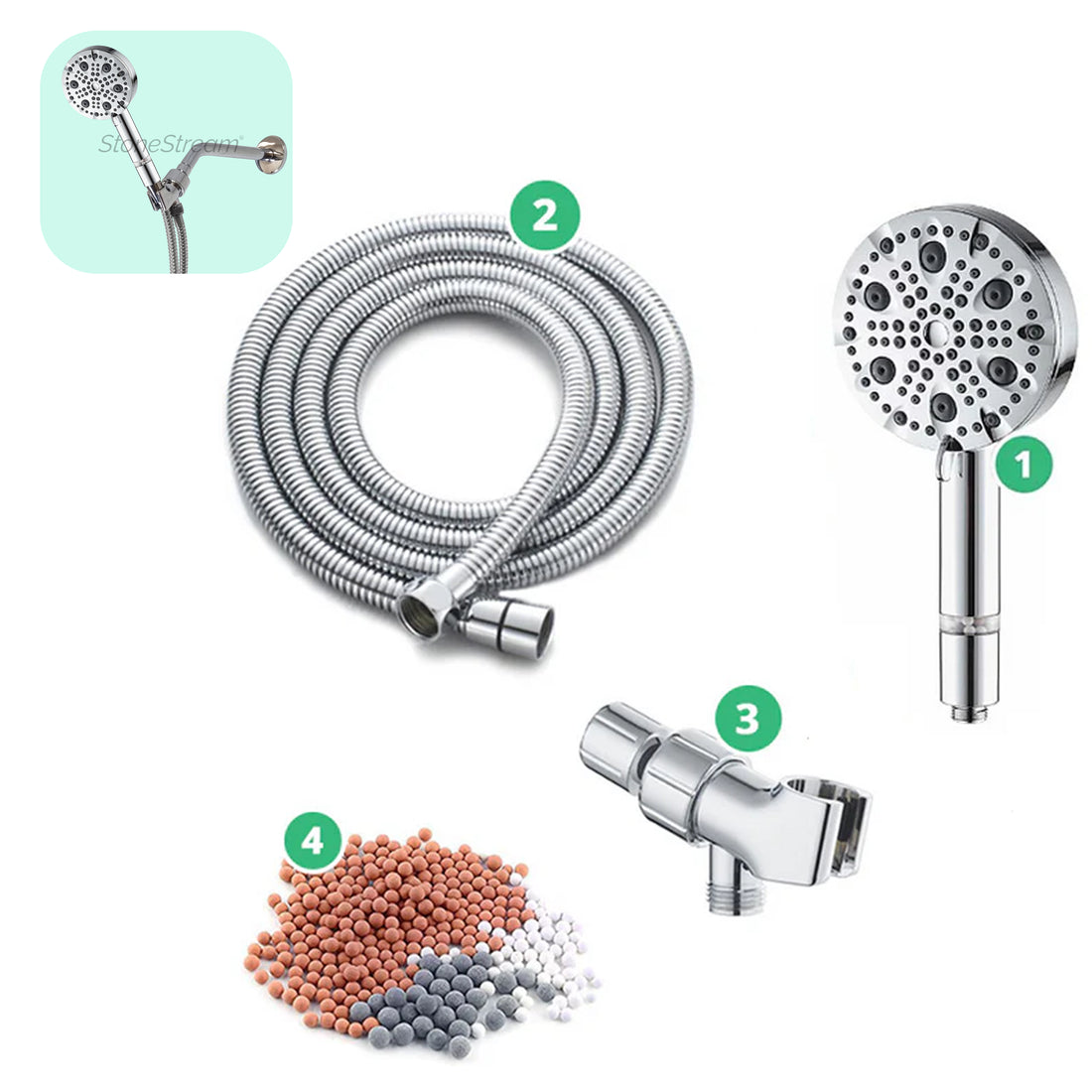 Adaptateur mural chromé ECOLUX 4-en-1 avec acier inoxydable à 9 modes