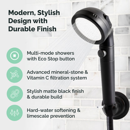 Pomme de douche noire ecopower