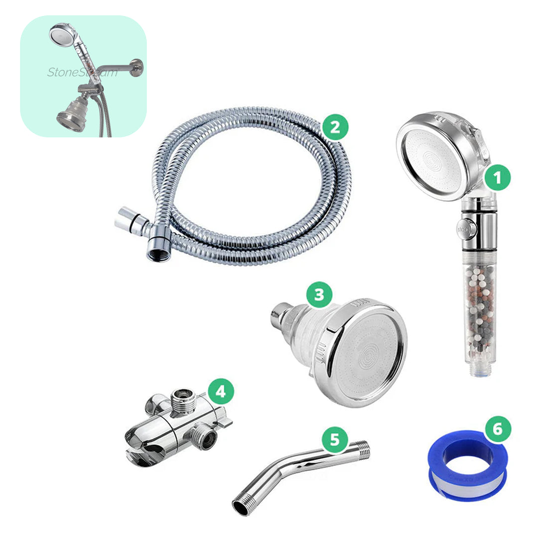 Combiné douchette à main haute pression + pommeau de douche mural