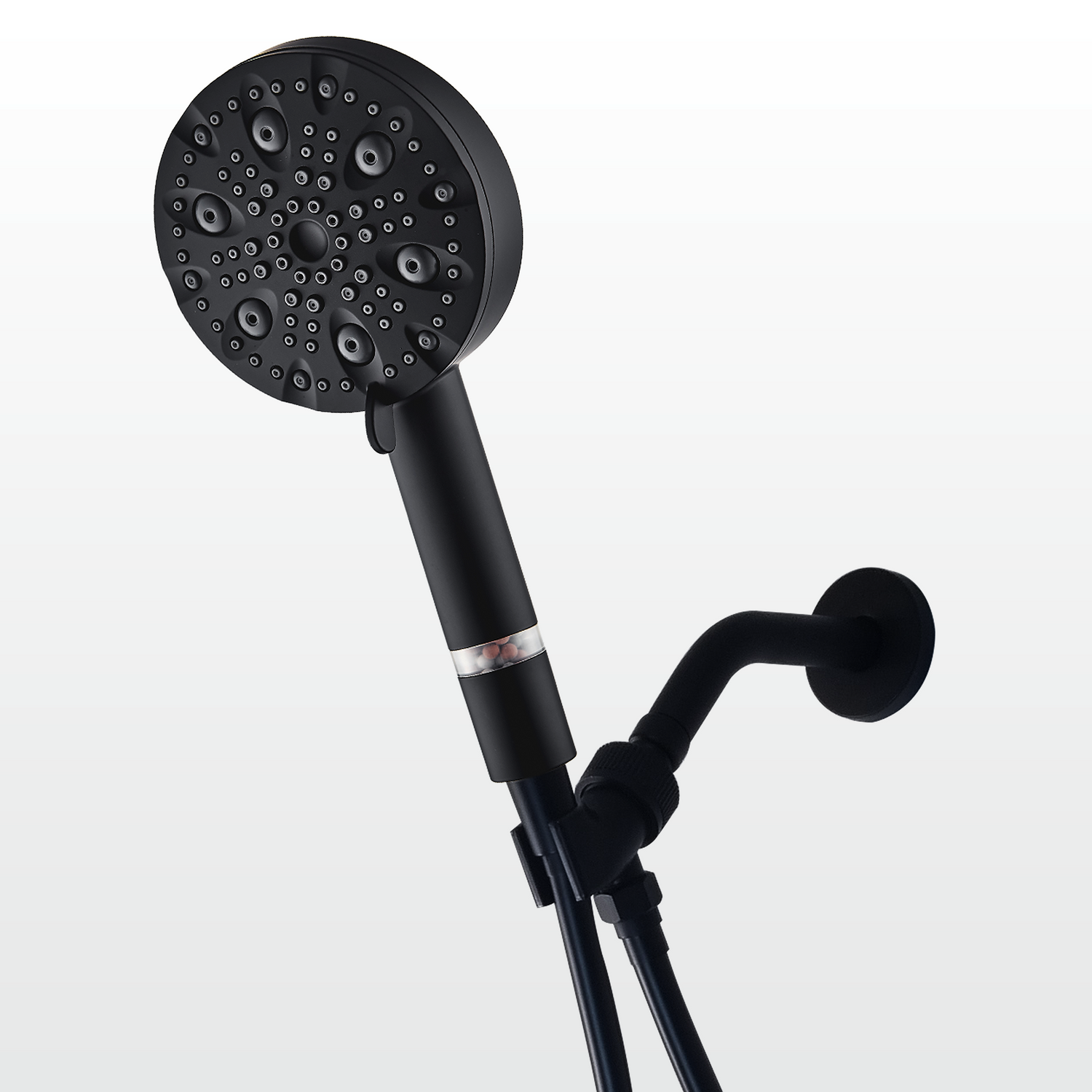 Pommeau de Douche EcoLux 9 Modes en Acier Inoxydable Noir + Kit Adaptateur Mural