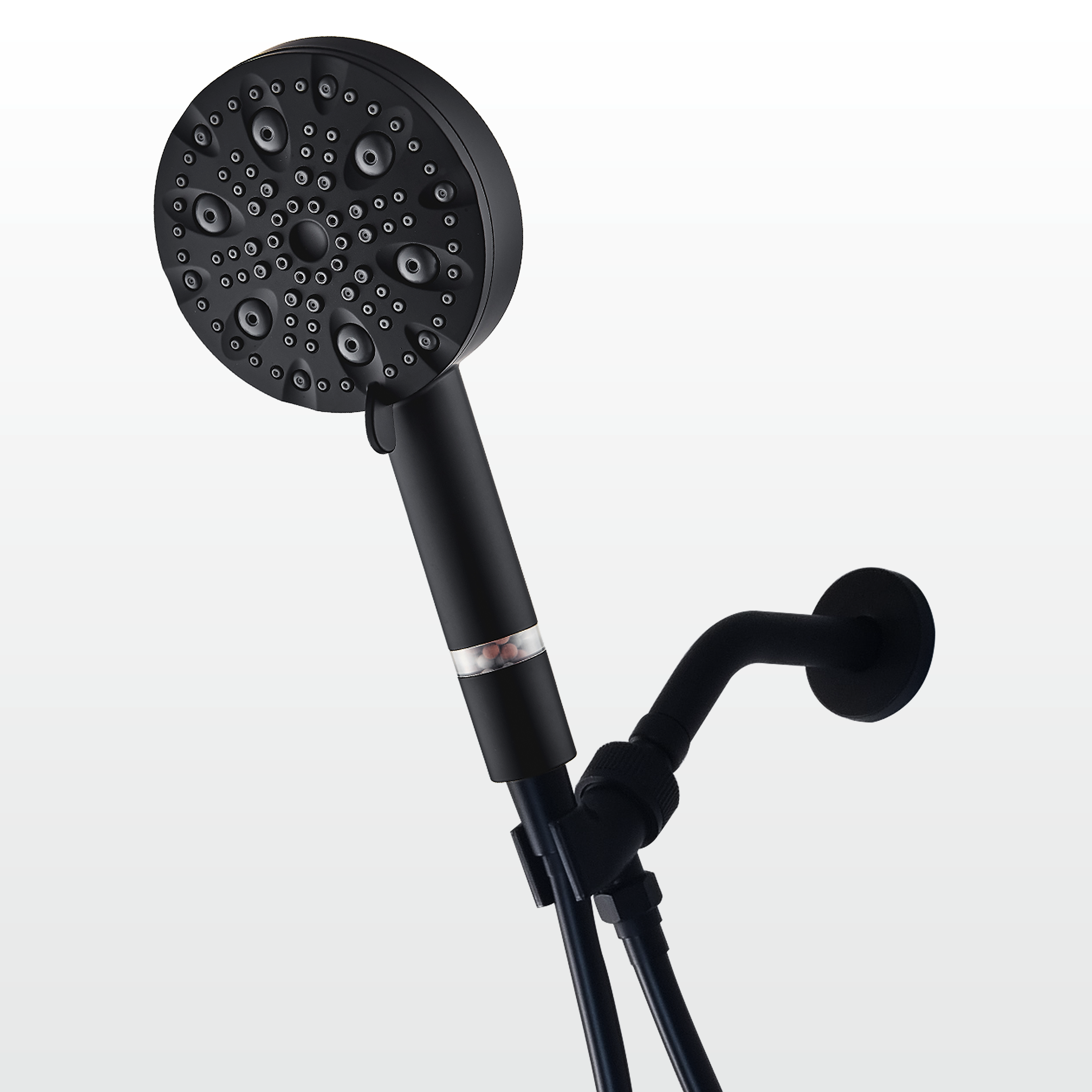 Pommeau de Douche EcoLux 9 Modes en Acier Inoxydable Noir + Kit Adaptateur Mural