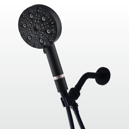 Pommeau de Douche EcoLux 9 Modes en Acier Inoxydable Noir + Kit Adaptateur Mural