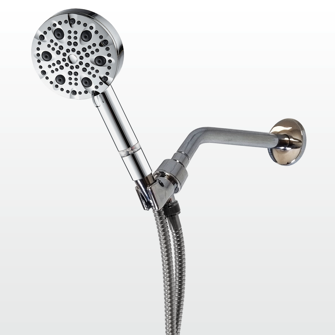 Adaptateur mural chromé 4-en-1 EcoLux avec 9 modes en acier inoxydable